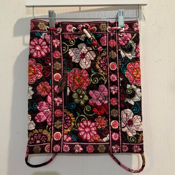 Vera Bradley Backpack Mod Floral Print Drawstring Close Brown & Pink Retired Bag - Picture 1 of 4